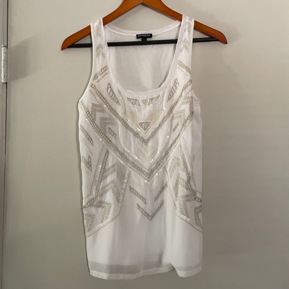 White Embellished Express Tank Top